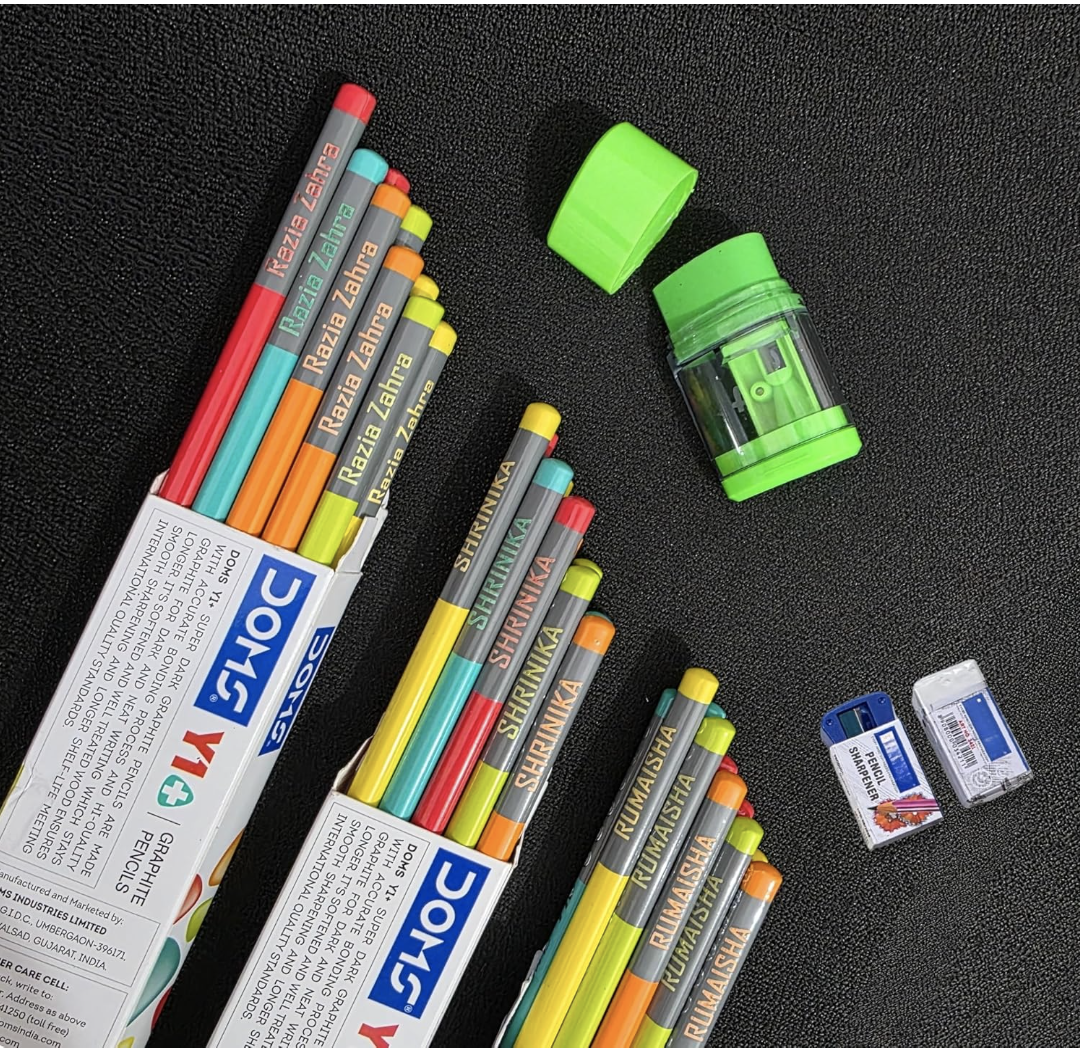 Personalized Name Pencils – Set of 10 | Premium graphite pencils with smooth writing with Free Eraser & Sharpener, Custom Name Engraved HB Pencils for School, Writing, Birthday Gifts & Return Gifts