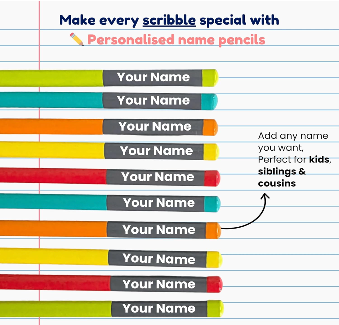 Personalized Name Pencils – Set of 10 | Premium graphite pencils with smooth writing with Free Eraser & Sharpener, Custom Name Engraved HB Pencils for School, Writing, Birthday Gifts & Return Gifts