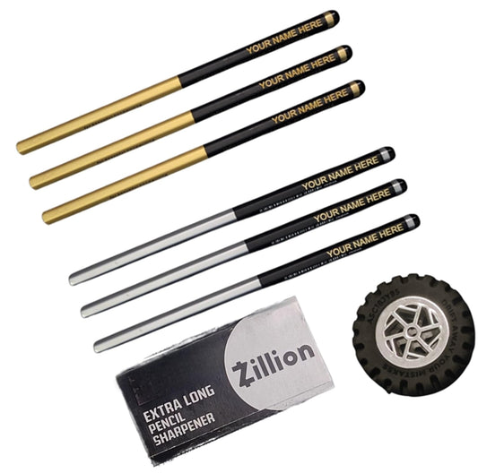 Customised Graphite Pencils (Zillion, Extra Super Dark) with name, 20 Pcs for Kids and Professionals for School and Office Use with Wheel Eraser and Sharpner
